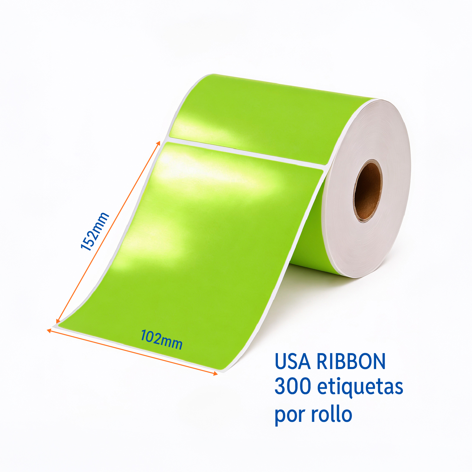 ETIQUETA BOPP VERDE 102MM X 152MM 300PZ/ROLLO CORE 1" SIN PLECA CAJA 8 ROLLOS