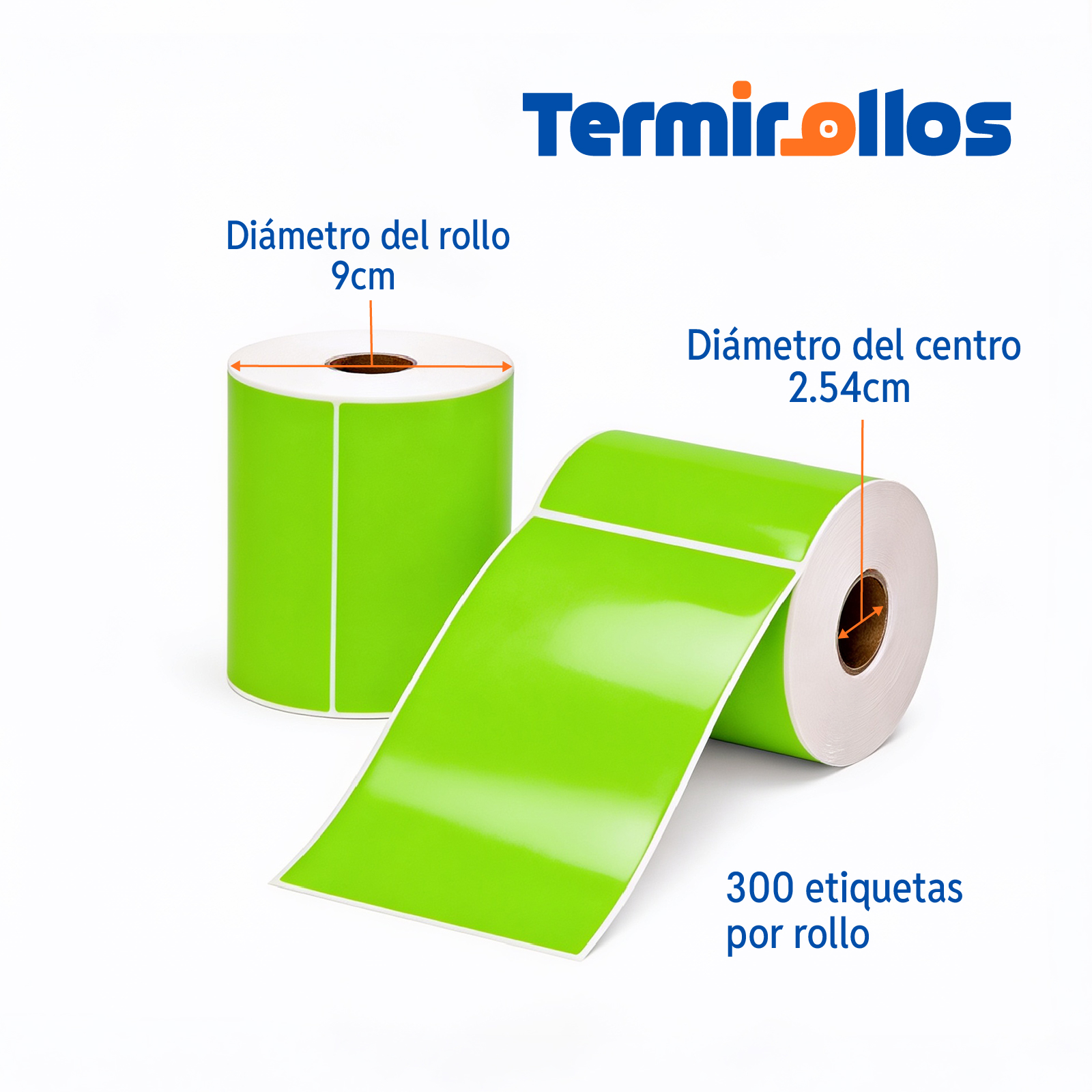 ETIQUETA BOPP VERDE 102MM X 152MM 300PZ/ROLLO CORE 1" SIN PLECA CAJA 8 ROLLOS - Imagen 4