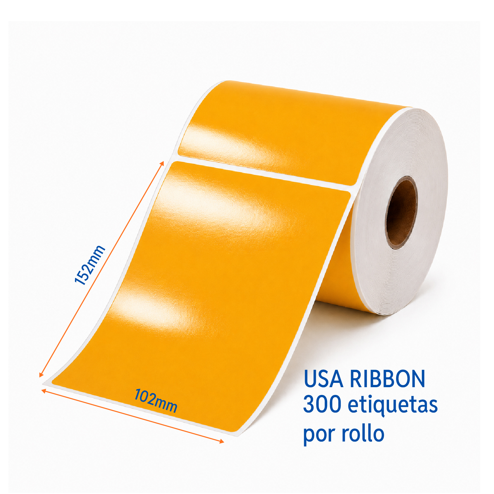 ETIQUETA BOPP NARANJA 102MM X 152MM 300PZ/ROLLO CORE 1" SIN PLECA CAJA 8 ROLLOS