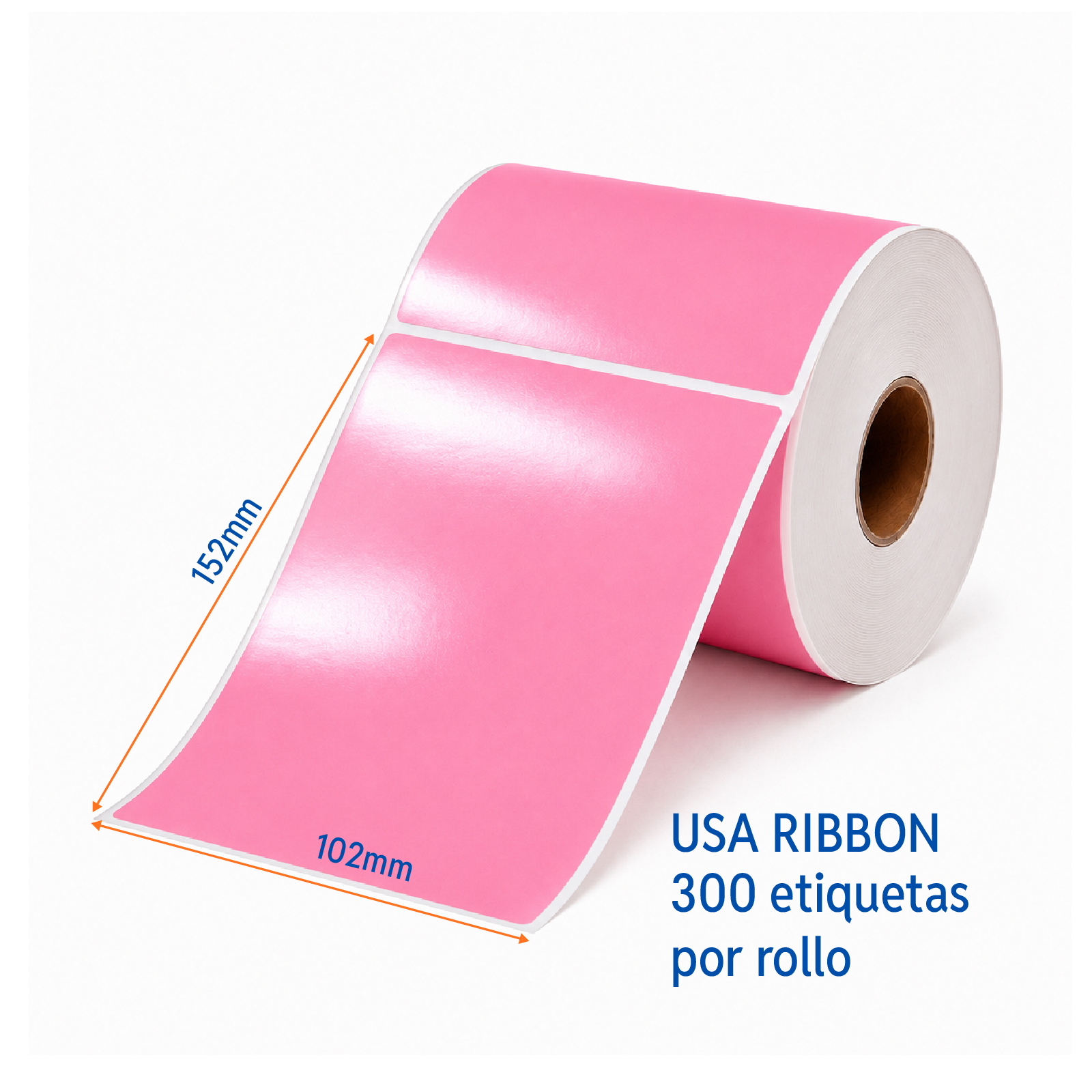 ETIQUETA BOPP ROSADO 102MM X 152MM 300PZ/ROLLO CORE 1" SIN PLECA CAJA 8 ROLLOS