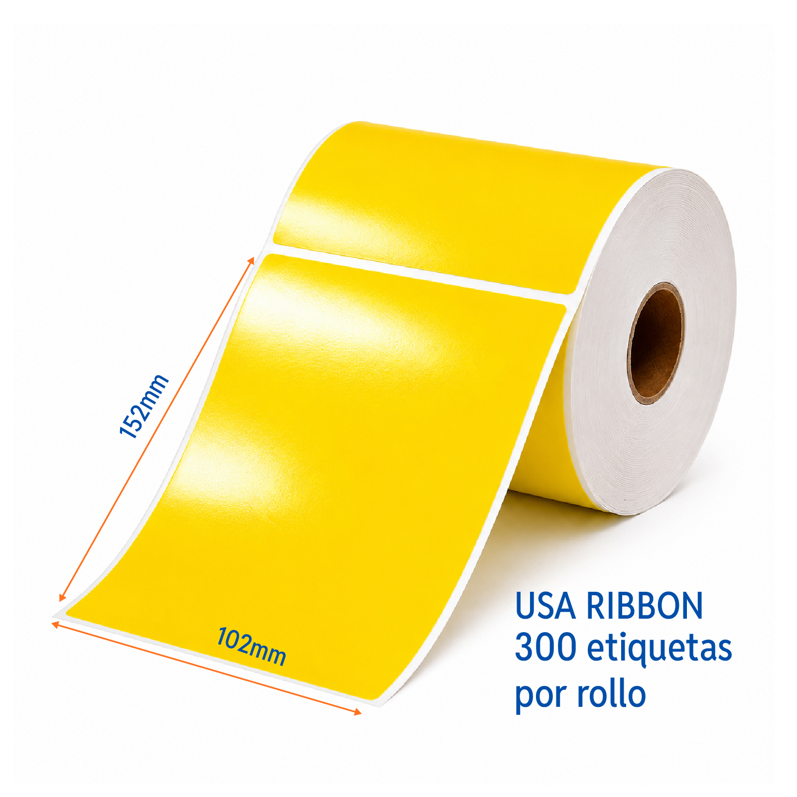 ETIQUETA BOPP AMARILLO 102MM X 152MM 300PZ/ROLLO CORE 1" SIN PLECA CAJA 8 ROLLOS
