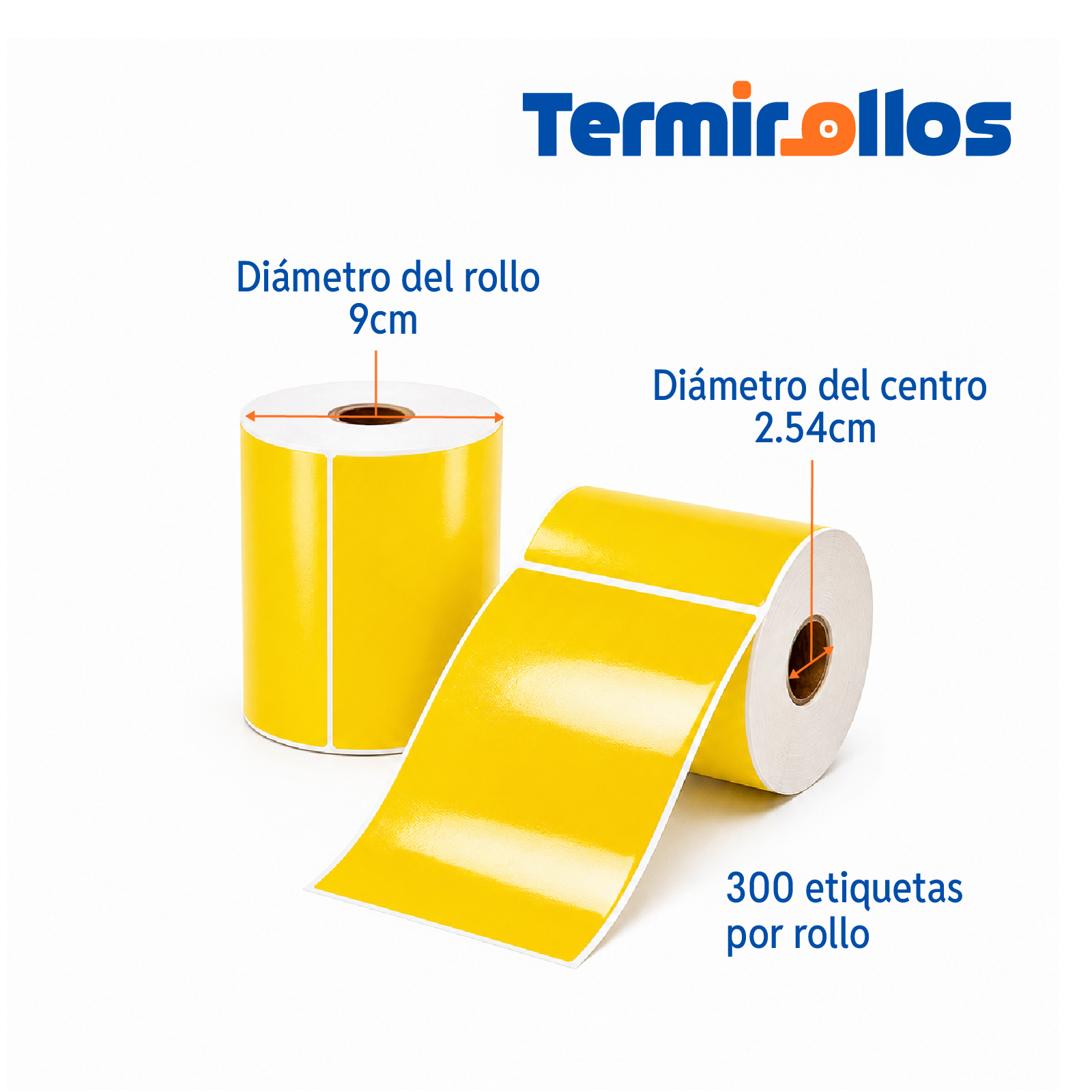 ETIQUETA BOPP AMARILLO 102MM X 152MM 300PZ/ROLLO CORE 1" SIN PLECA CAJA 8 ROLLOS - Imagen 4